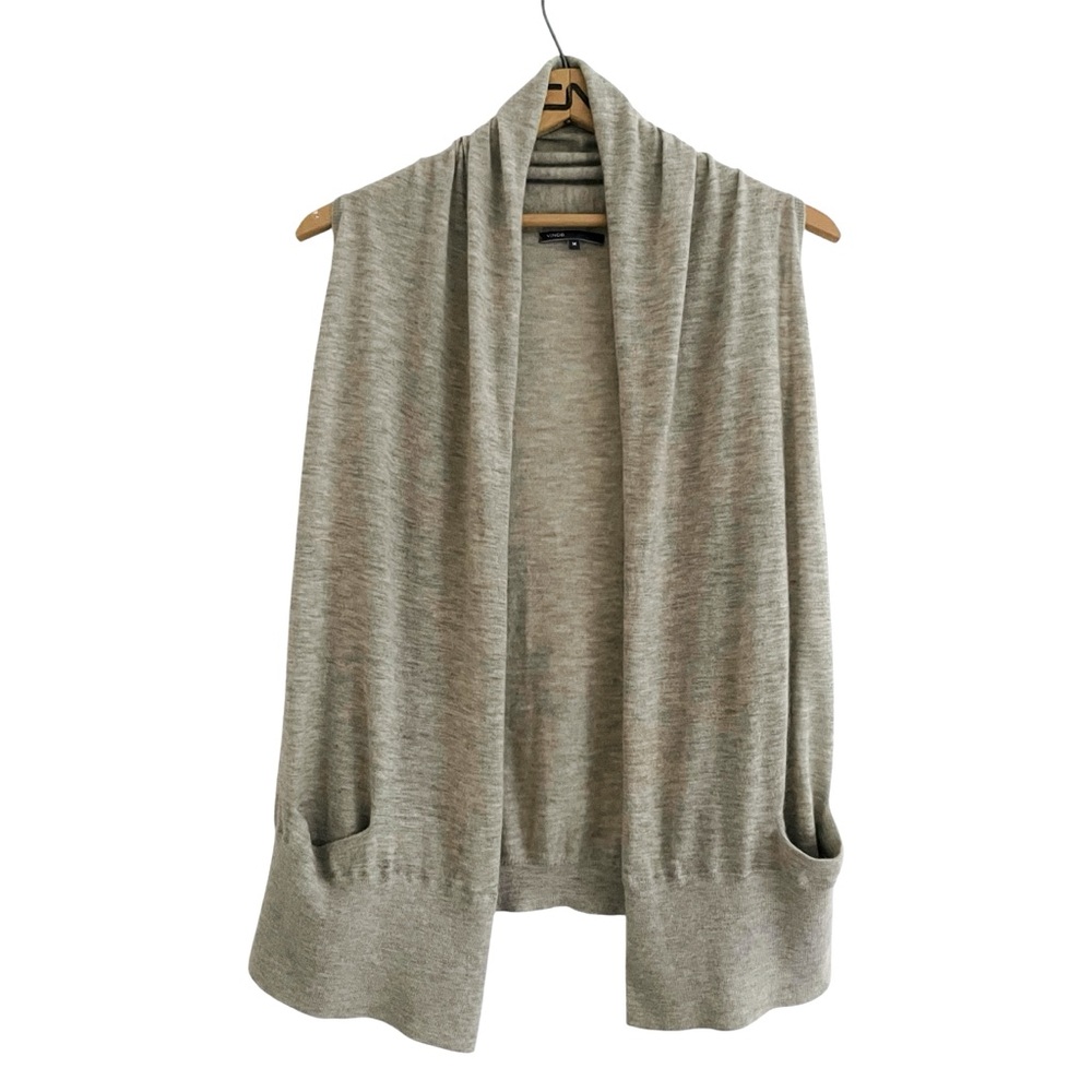 Vince Light Taupe Open-Front Draped Cardigan